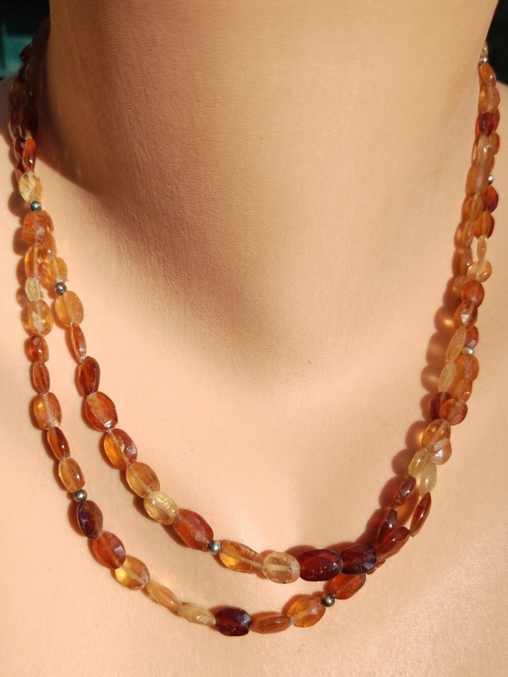 Jay King DTR 2 Strand Hessonite Garnet bead necklace 925 Sterling Silver